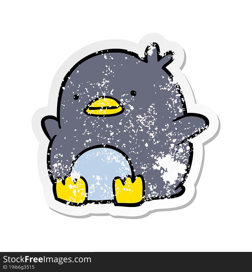 distressed sticker of a cute cartoon penguin