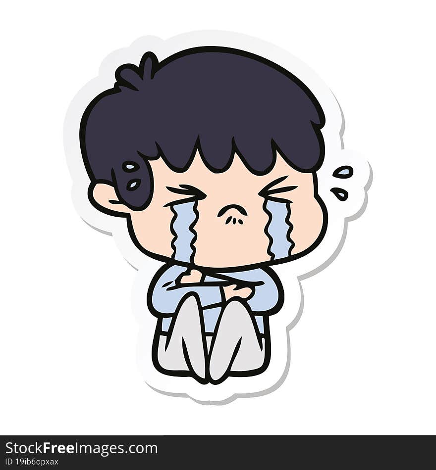 Sticker Of A Cartoon Boy Crying