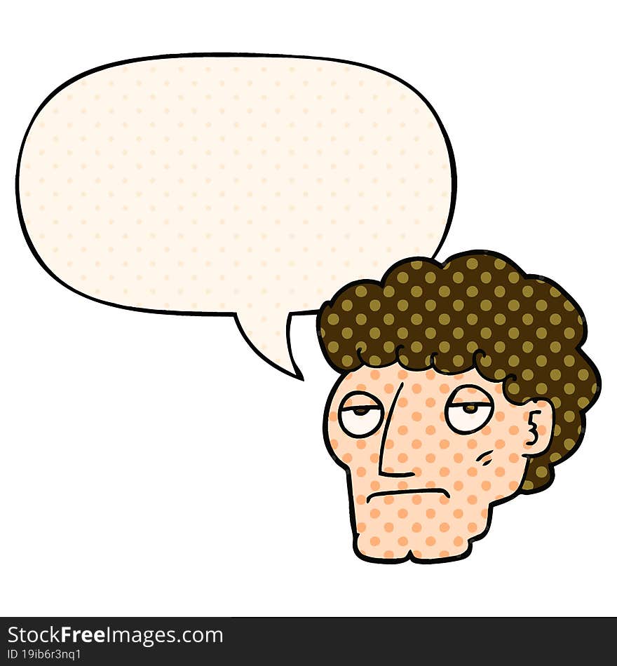 Cartoon Bored Man And Speech Bubble In Comic Book Style