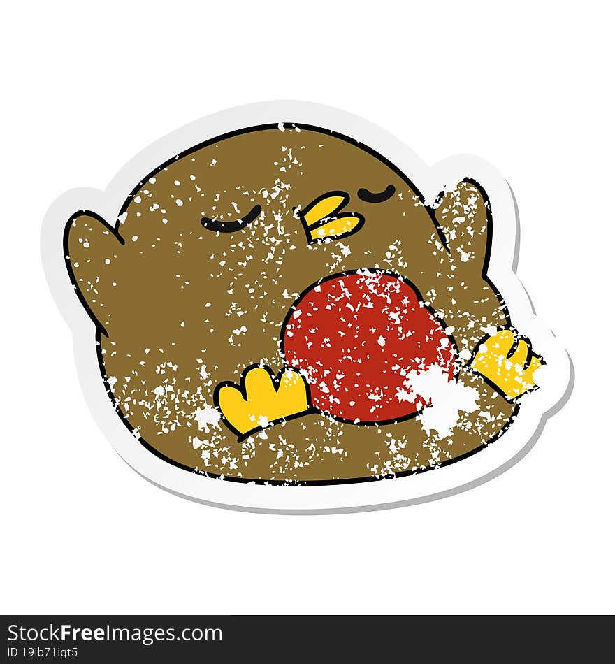 Distressed Sticker Cartoon Cute Kawaii Red Robin