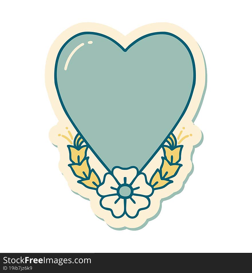 tattoo style sticker of a heart and flower