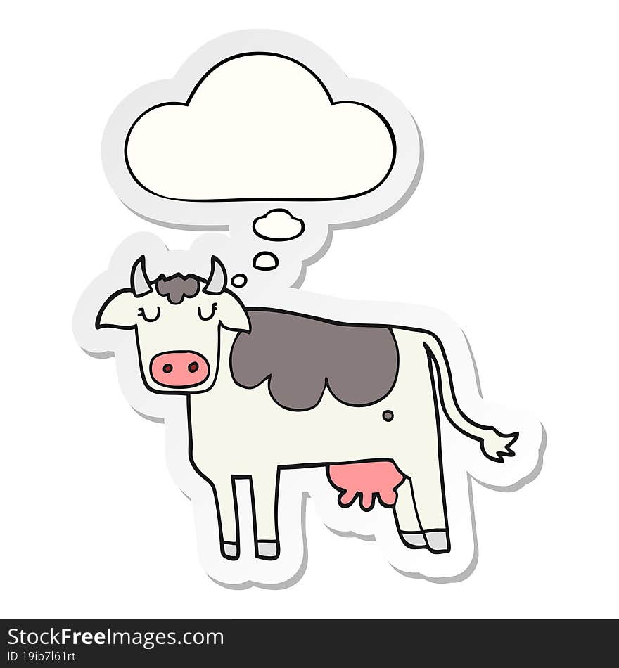 cartoon cow and thought bubble as a printed sticker