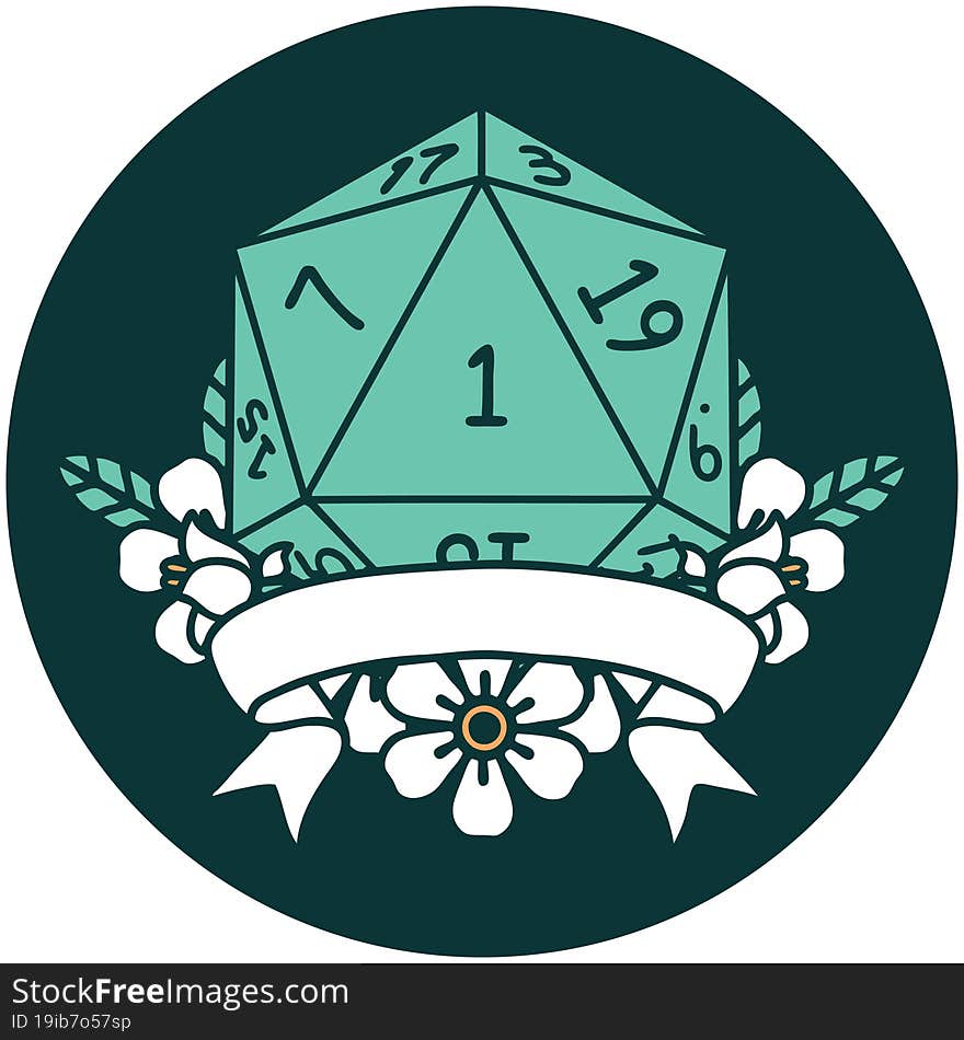 natural one d20 dice roll icon