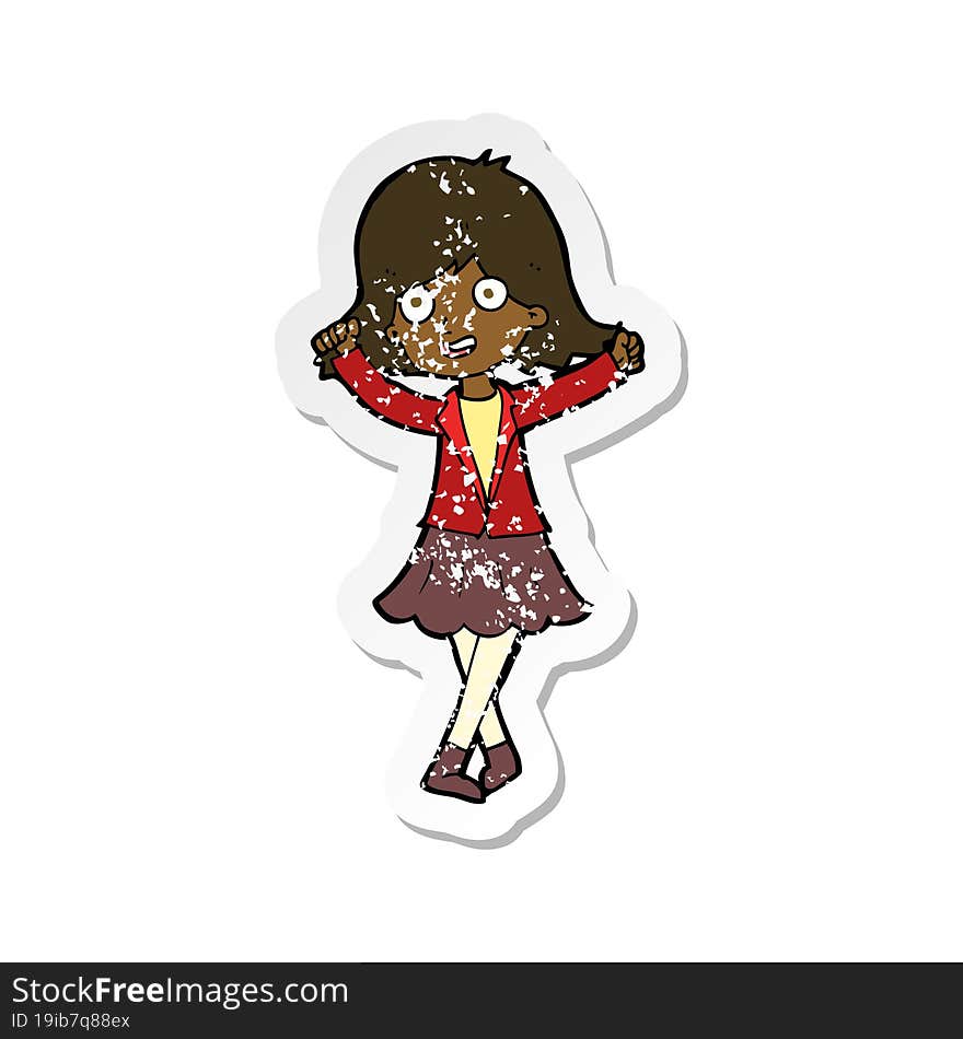 retro distressed sticker of a cartoon happy girl