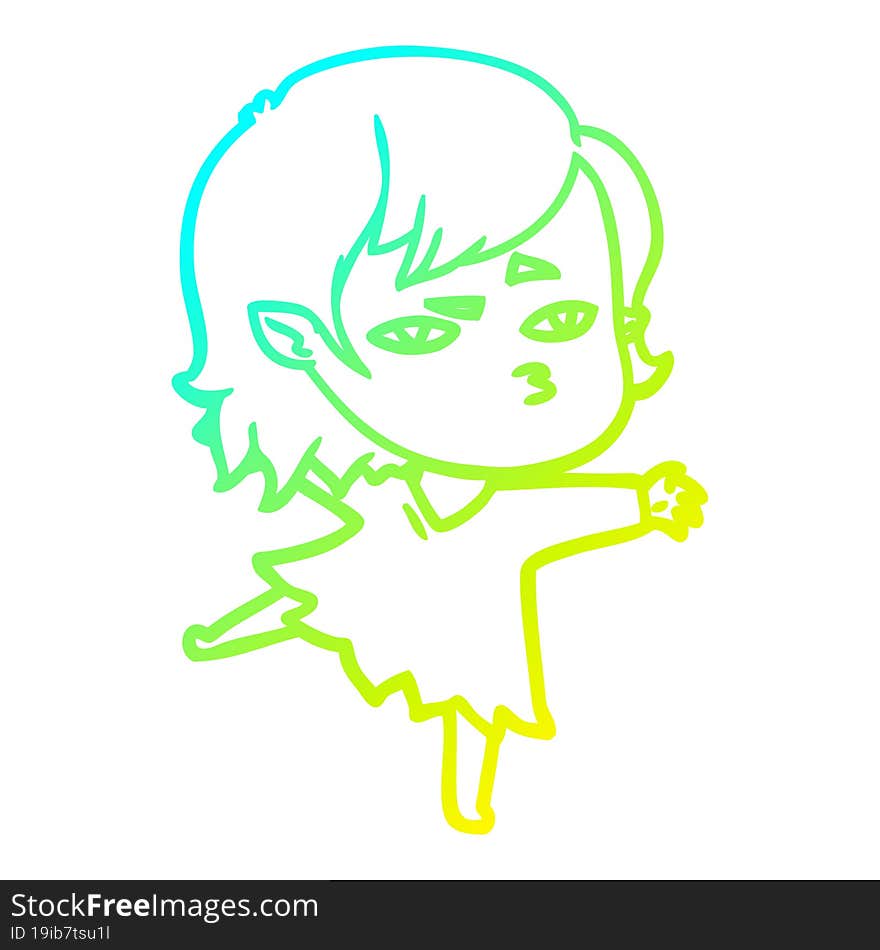 cold gradient line drawing cartoon vampire girl