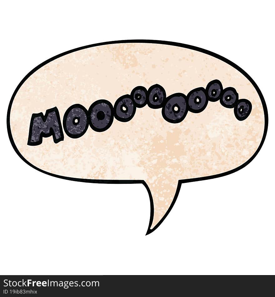 cartoon moo noise and speech bubble in retro texture style