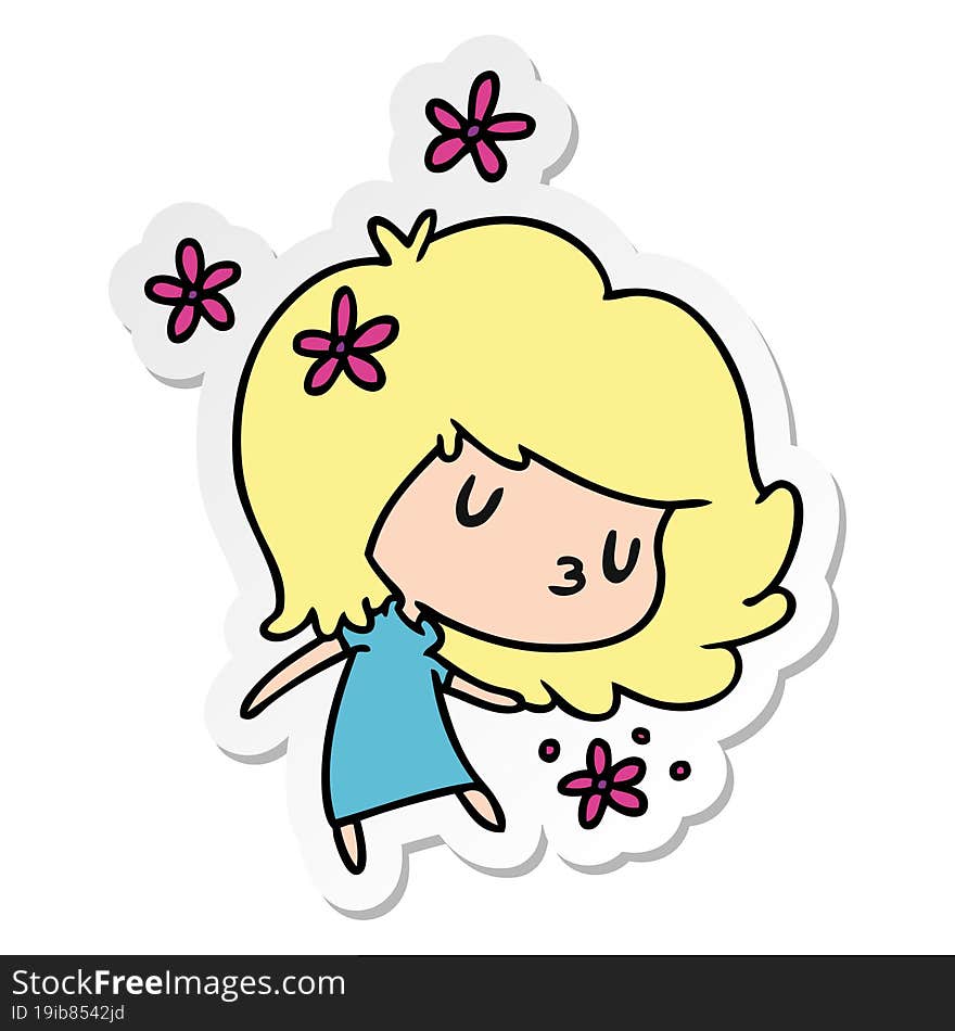 Sticker Cartoon Of A Cute Kawaii Girl