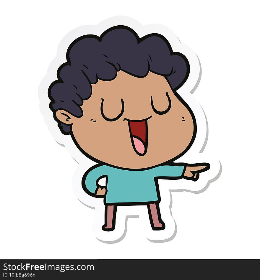 sticker of a laughing cartoon man pointing