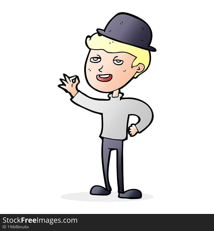 cartoon man in bolwer hat