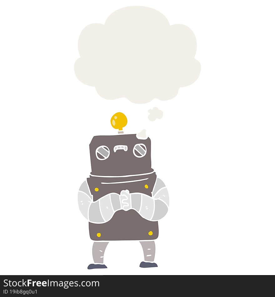 Cartoon Robot And Thought Bubble In Retro Style