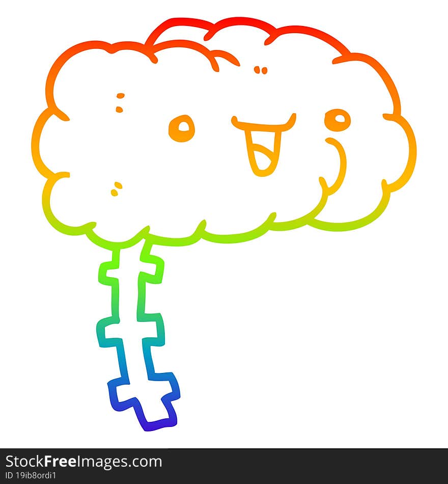 rainbow gradient line drawing happy cartoon brain