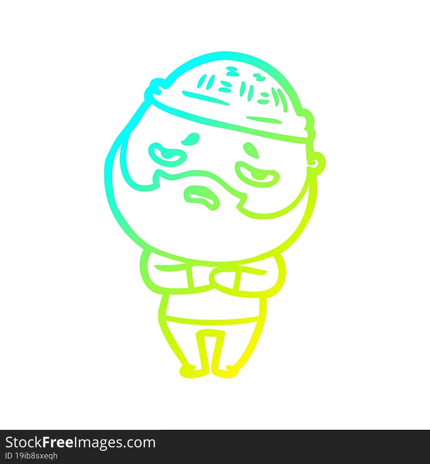 cold gradient line drawing cartoon worried man with beard