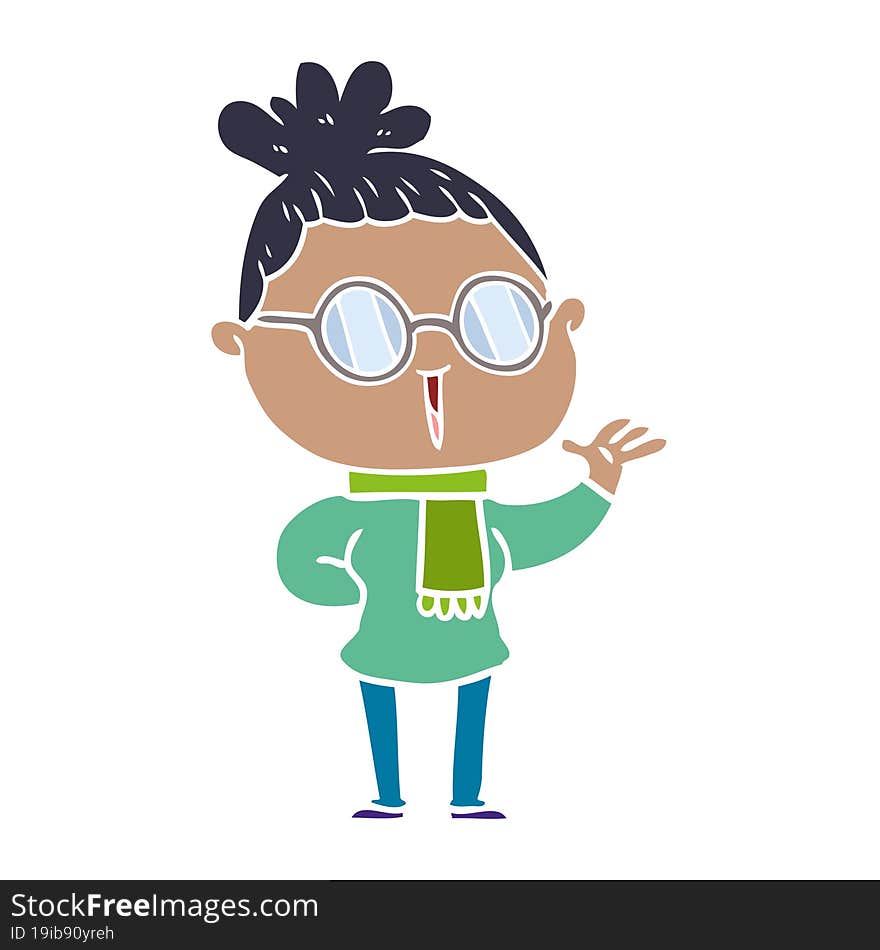 flat color style cartoon woman wearing spectacles