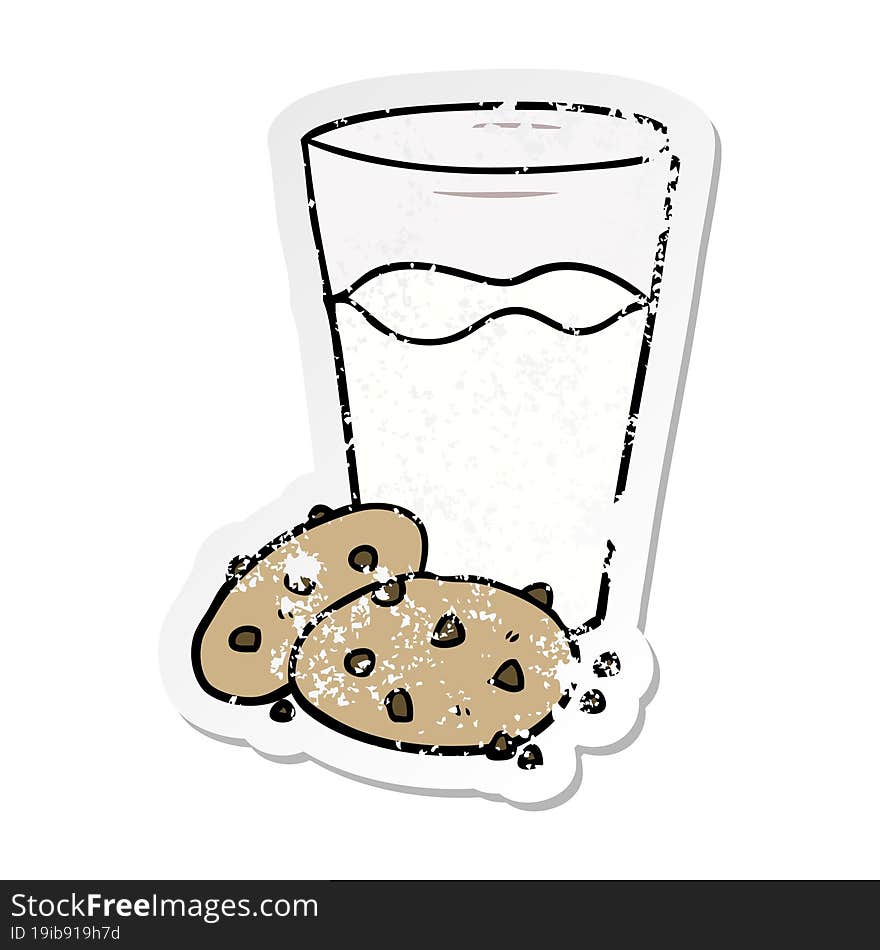 distressed sticker of a cartoon cookies and milk