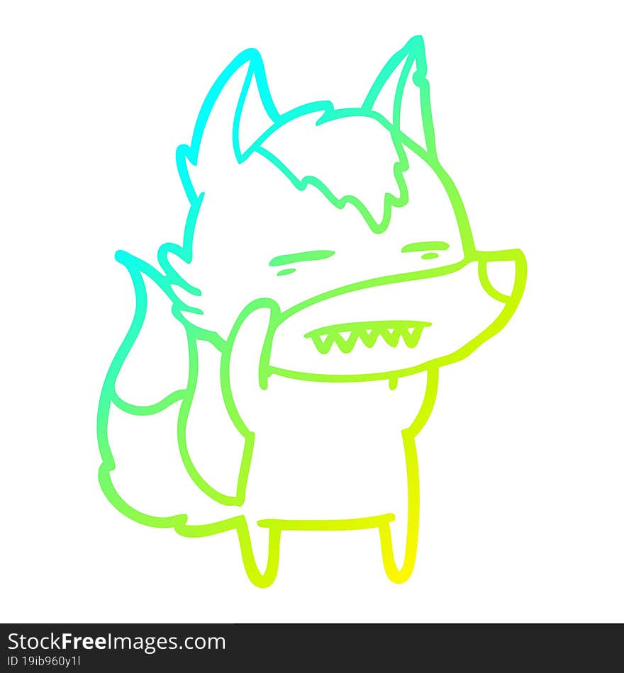 cold gradient line drawing of a cartoon wolf showing teeth