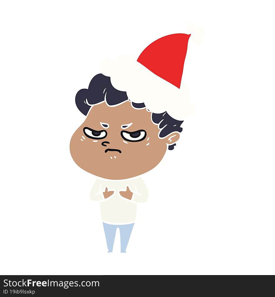 Flat Color Illustration Of A Angry Man Wearing Santa Hat