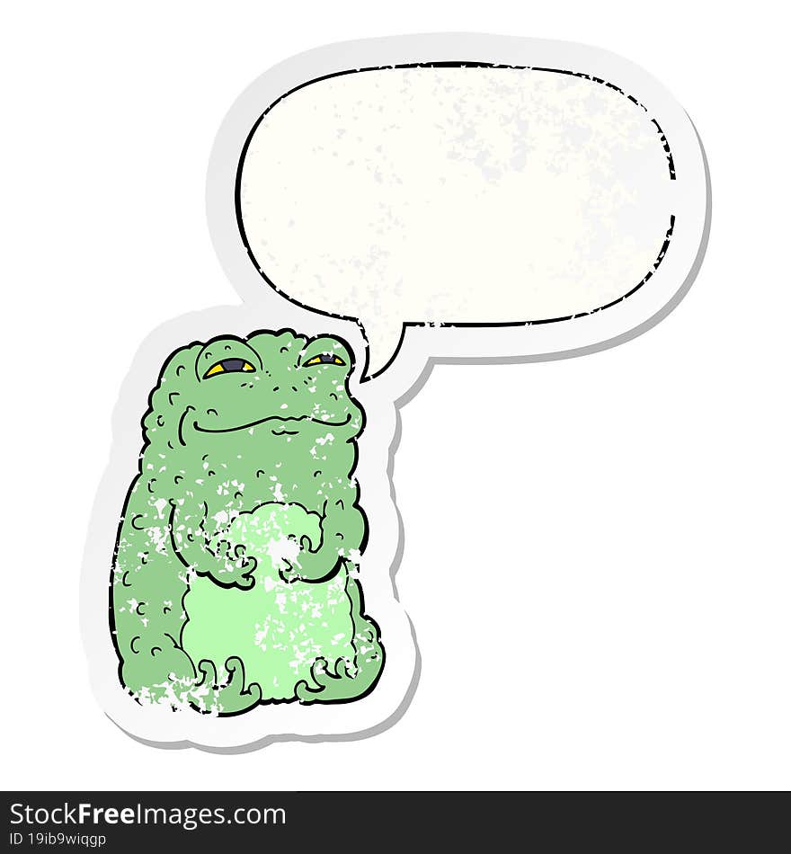 cartoon smug toad and speech bubble distressed sticker