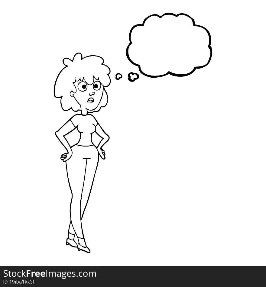 freehand drawn thought bubble cartoon surprised woman