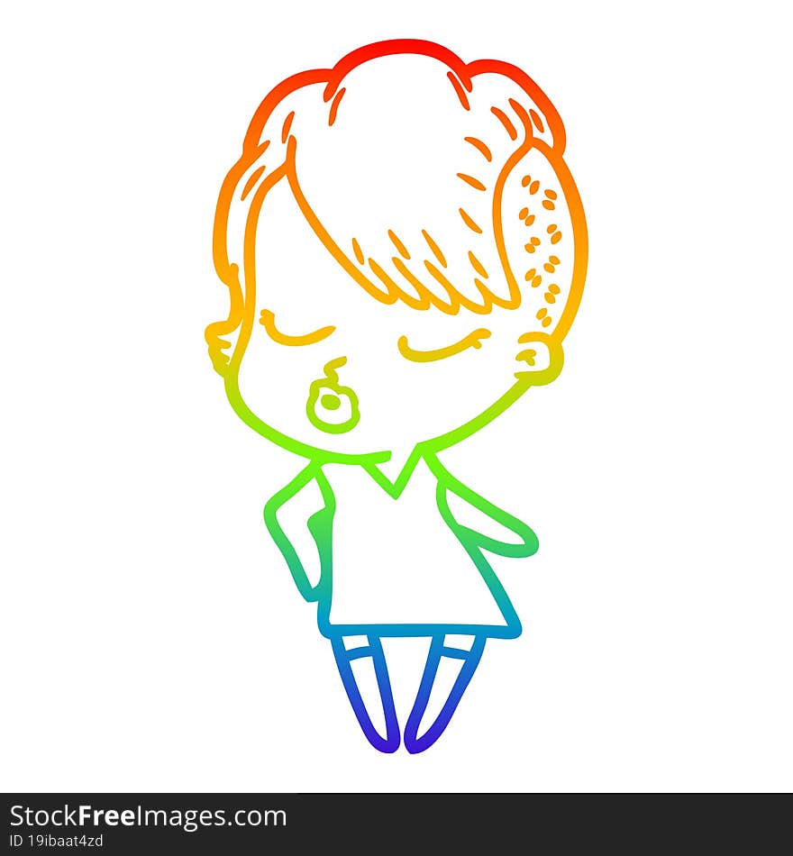 rainbow gradient line drawing cartoon pretty hipster girl