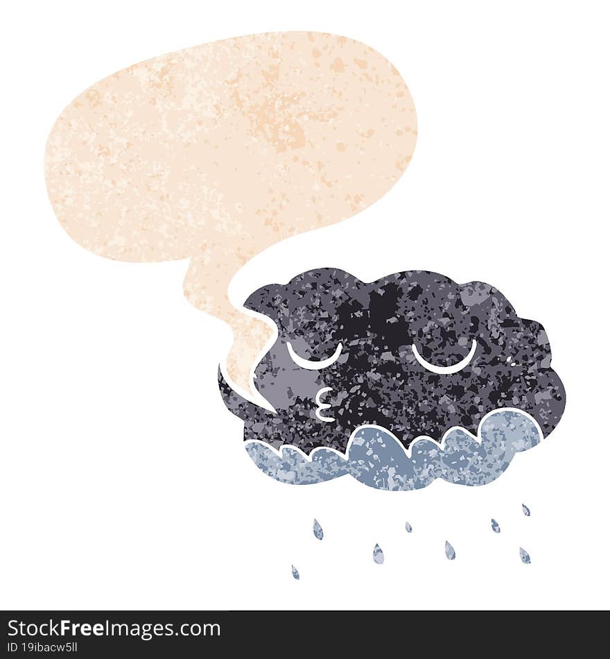 cartoon rain cloud and speech bubble in retro textured style