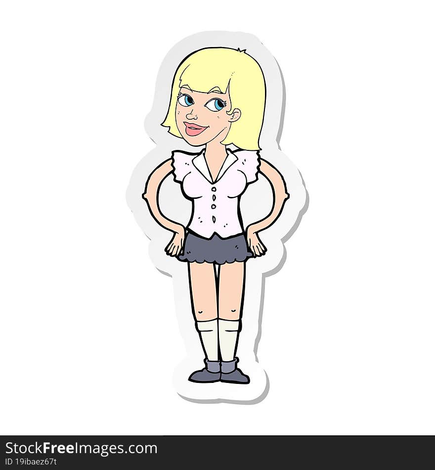 Sticker Of A Cartoon Woman With Hands On Hips