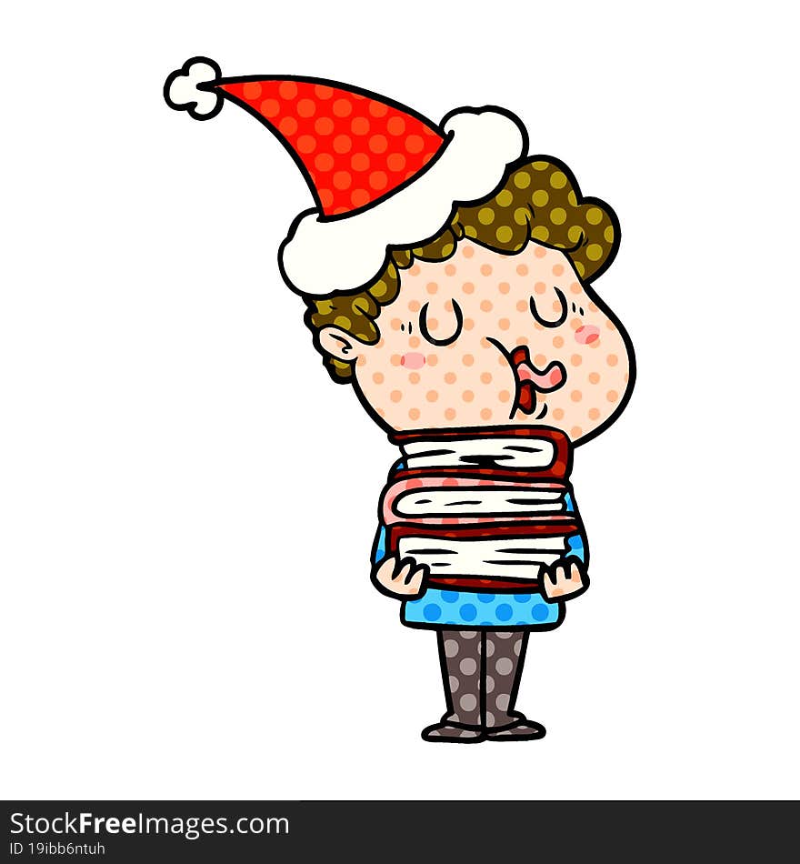 Comic Book Style Illustration Of A Man Singing Wearing Santa Hat