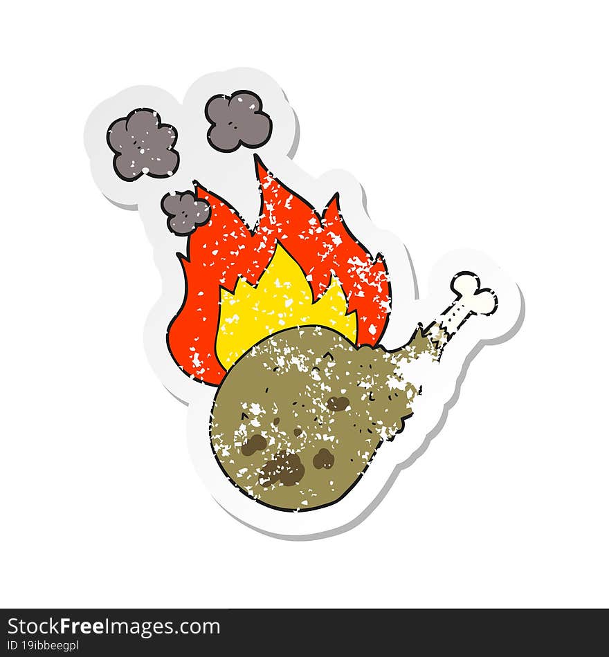 retro distressed sticker of a cartoon cooked meat