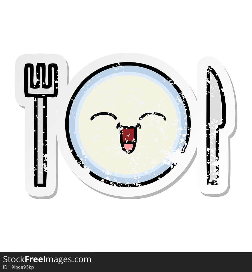 distressed sticker of a cute cartoon dinner plate