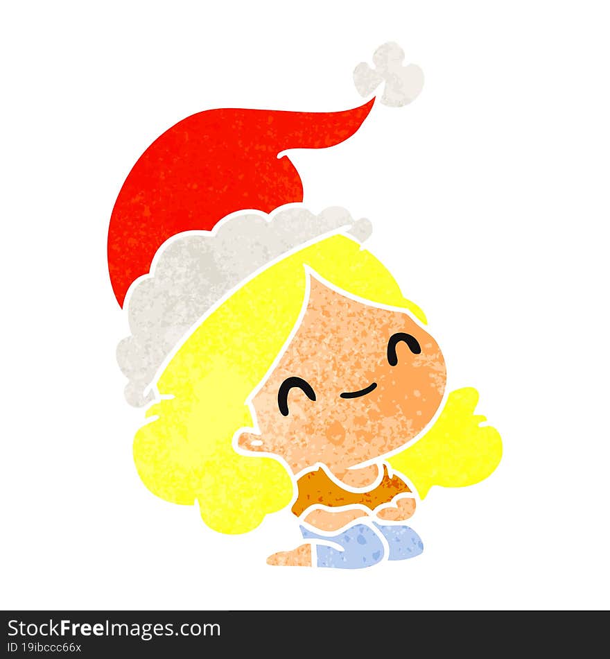 hand drawn christmas retro cartoon of kawaii girl