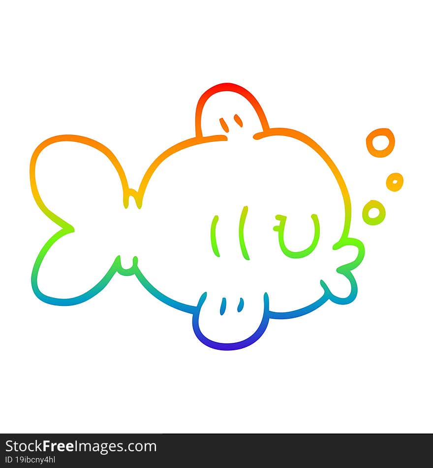 rainbow gradient line drawing funny cartoon fish