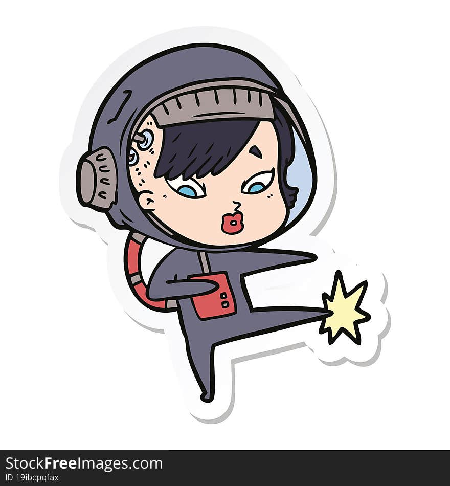 sticker of a cartoon astronaut woman