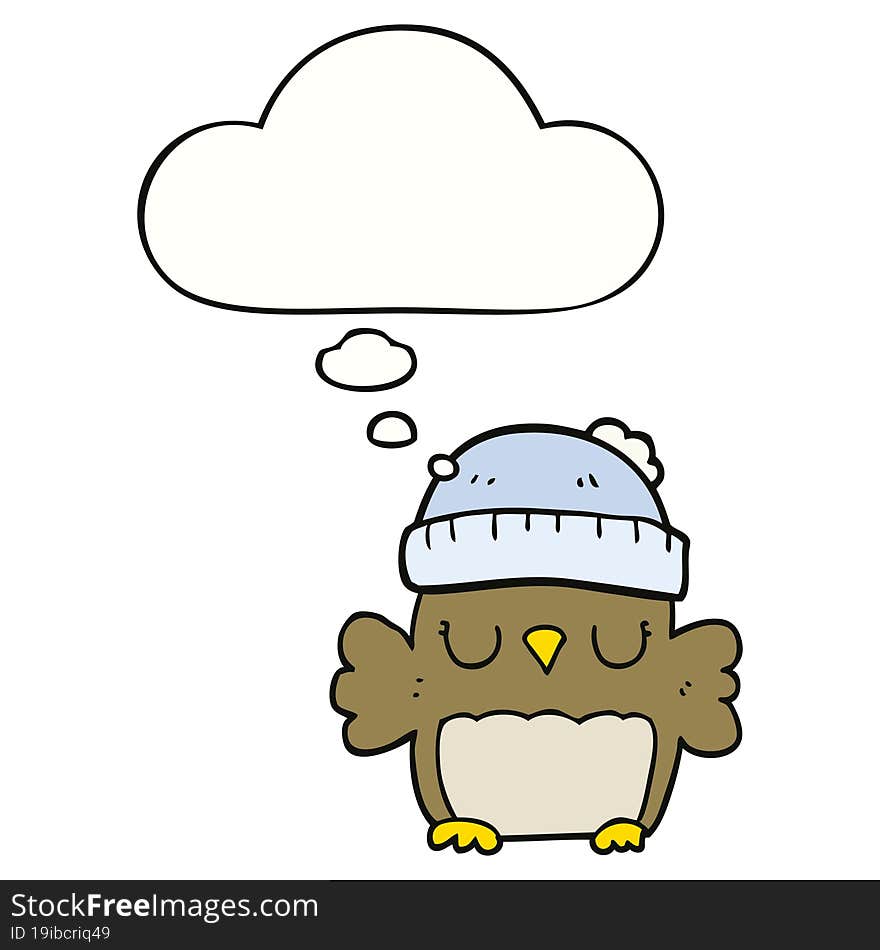 cute cartoon owl in hat and thought bubble