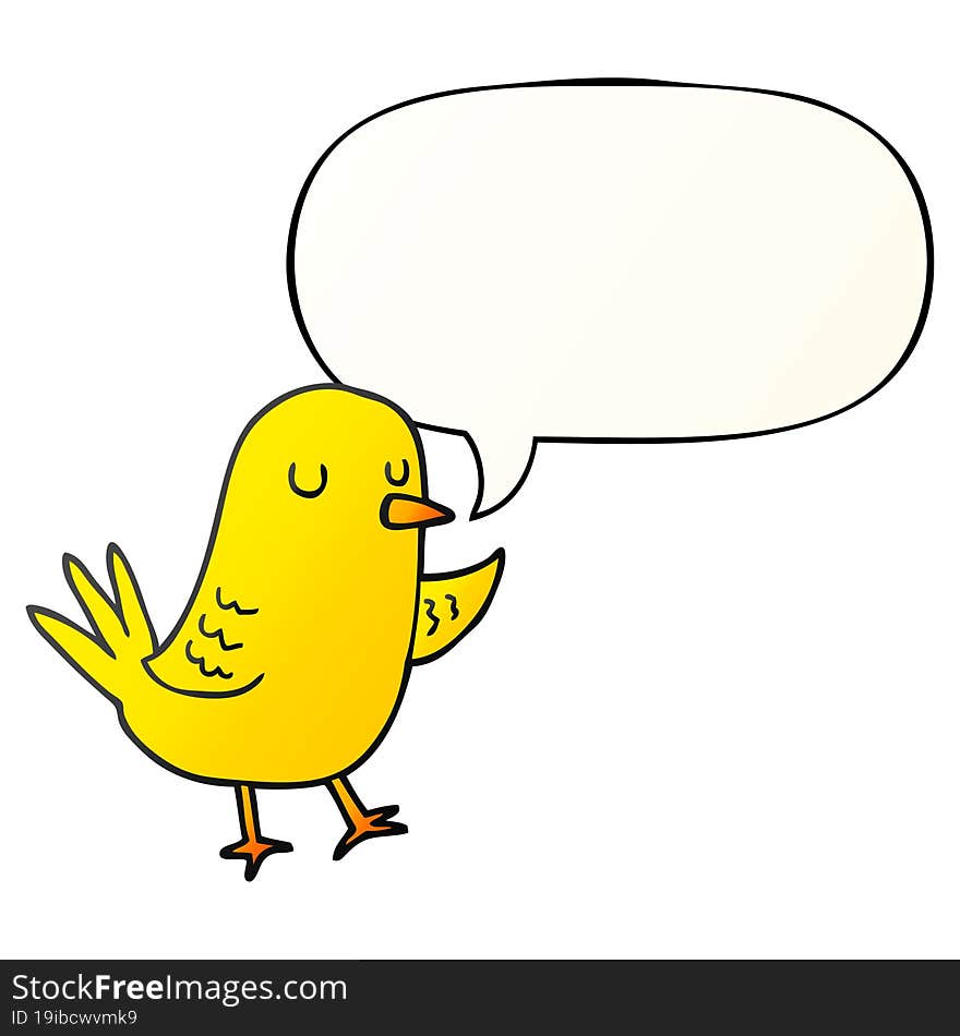 cartoon bird and speech bubble in smooth gradient style