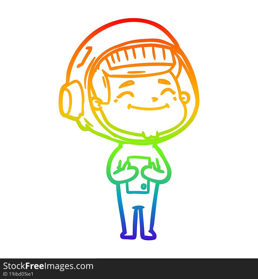 rainbow gradient line drawing of a happy cartoon astronaut