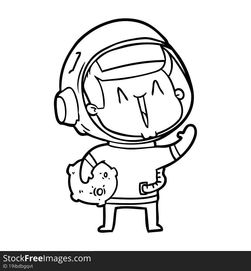 happy cartoon astronaut with moon rock. happy cartoon astronaut with moon rock