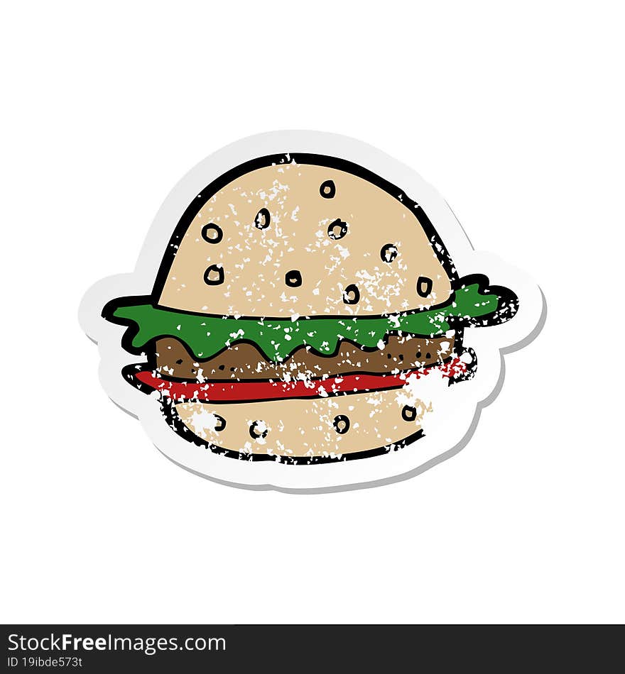 retro distressed sticker of a cartoon hamburger