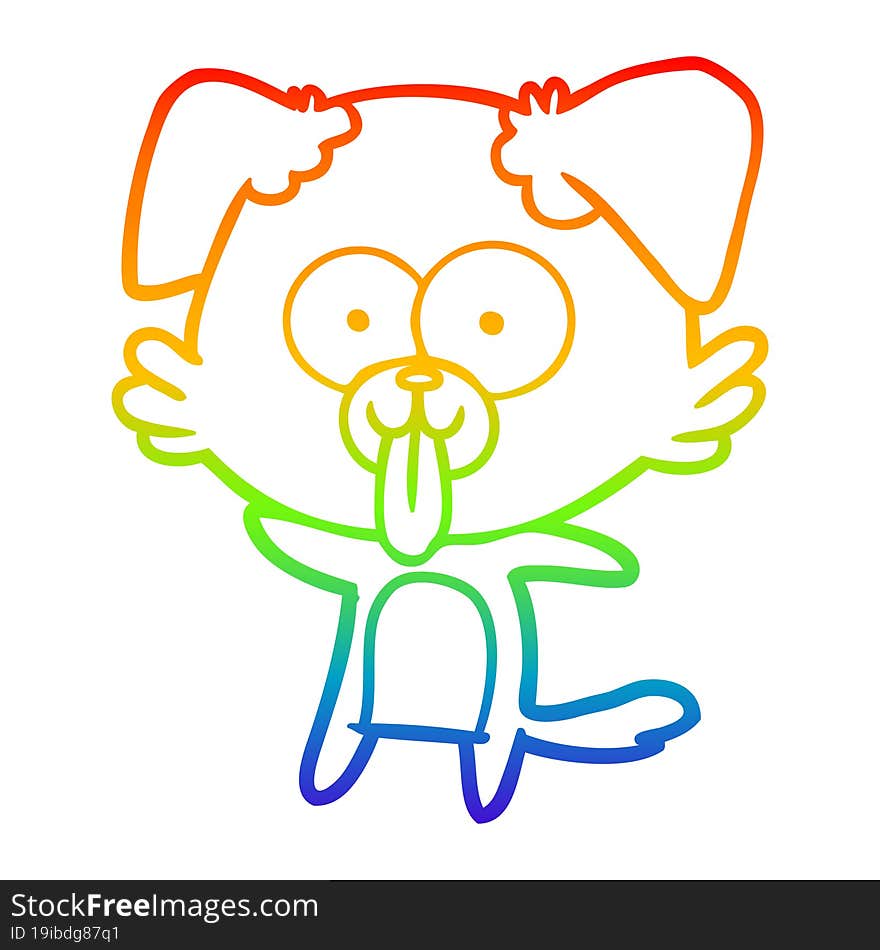 rainbow gradient line drawing cartoon dog with tongue sticking out