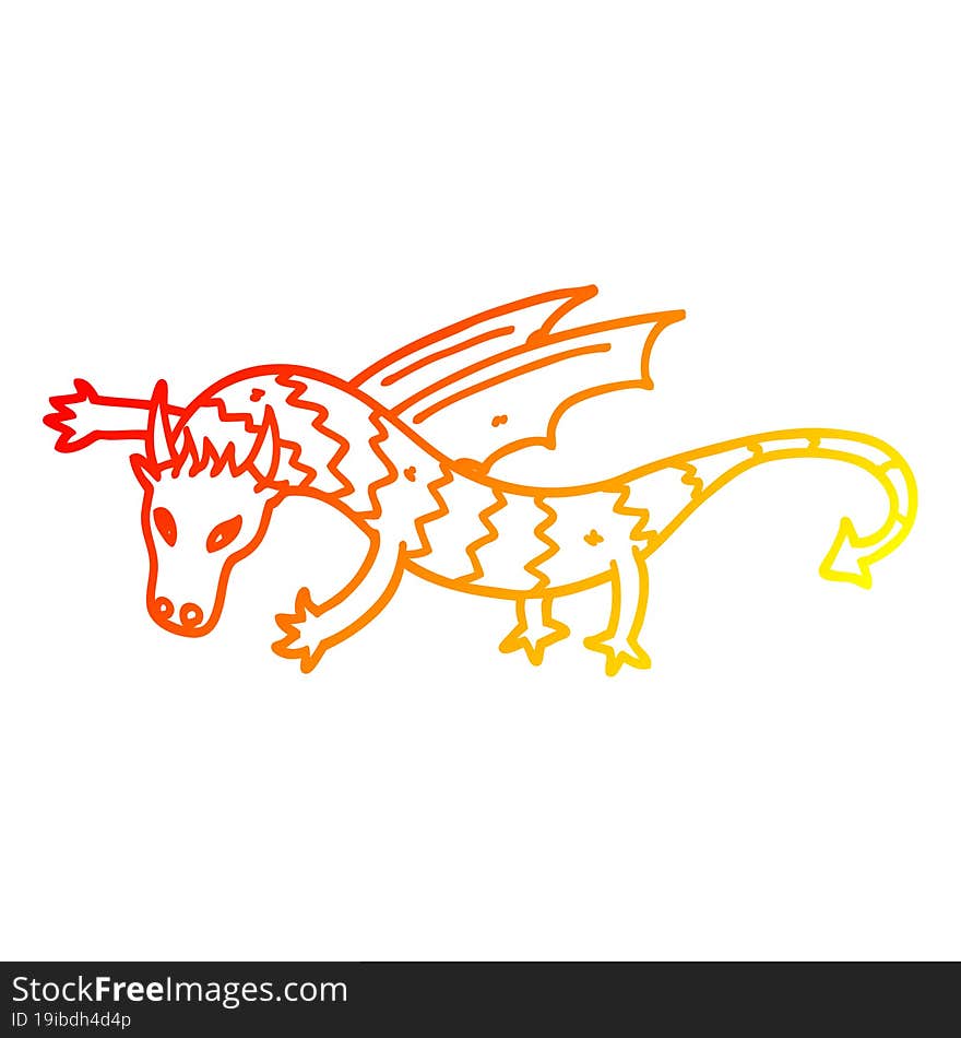 warm gradient line drawing cartoon flying dragon