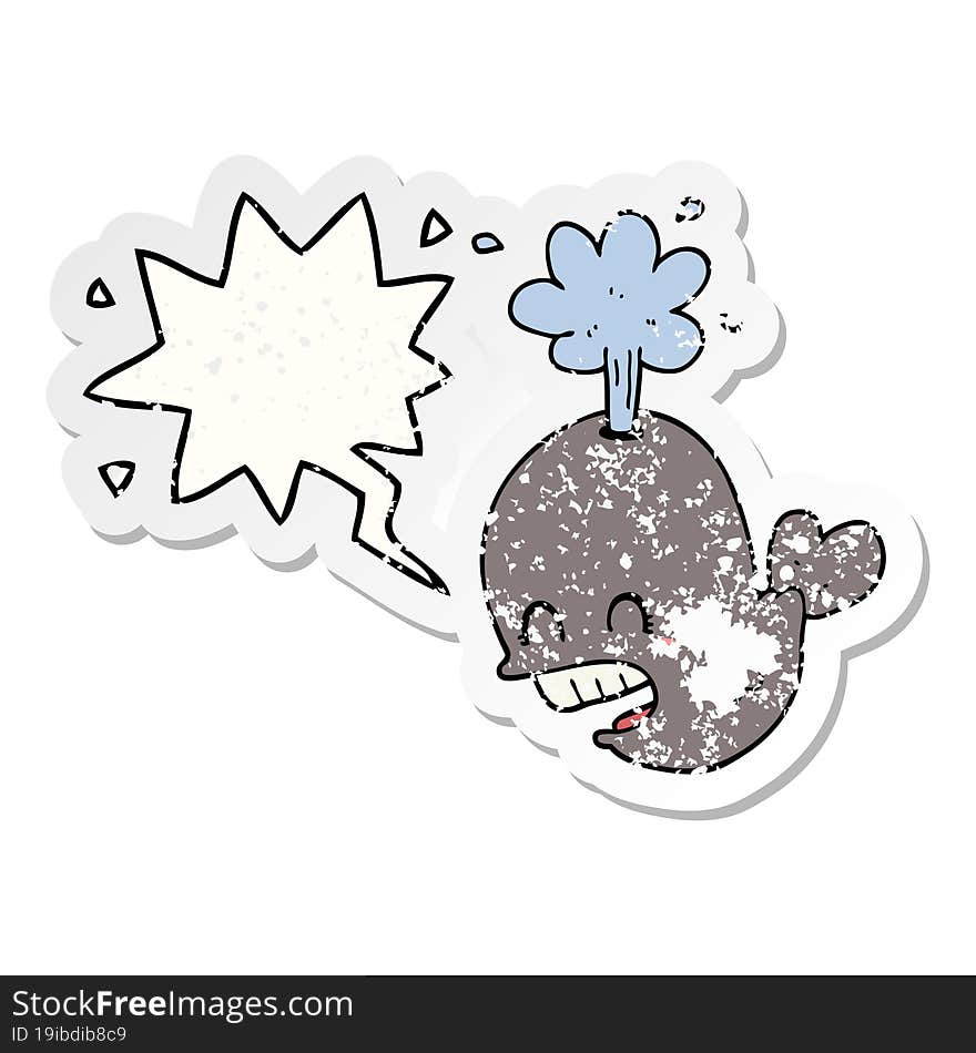 Cartoon Spouting Whale And Speech Bubble Distressed Sticker