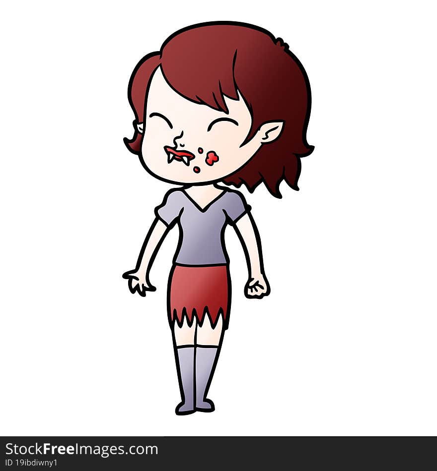 cartoon vampire girl with blood on cheek. cartoon vampire girl with blood on cheek