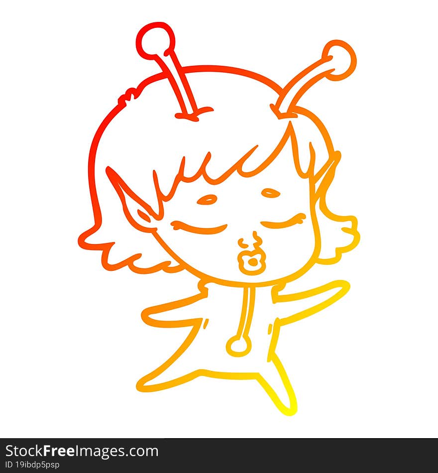 warm gradient line drawing cartoon alien girl