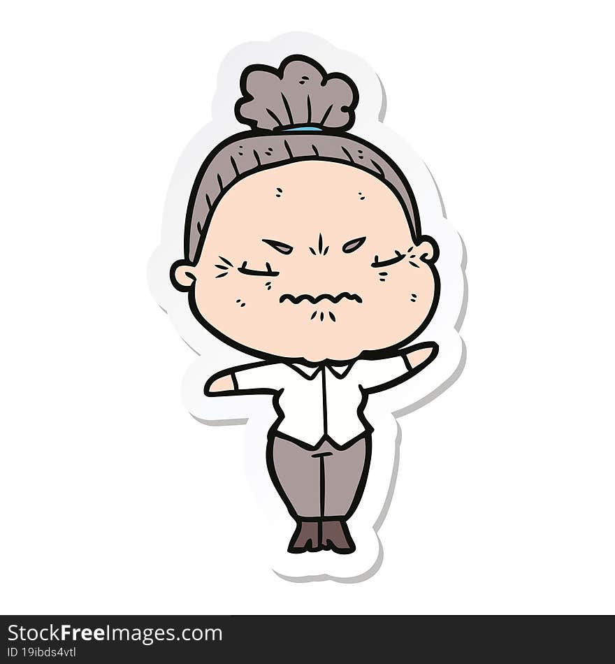 Sticker Of A Cartoon Annoyed Old Lady