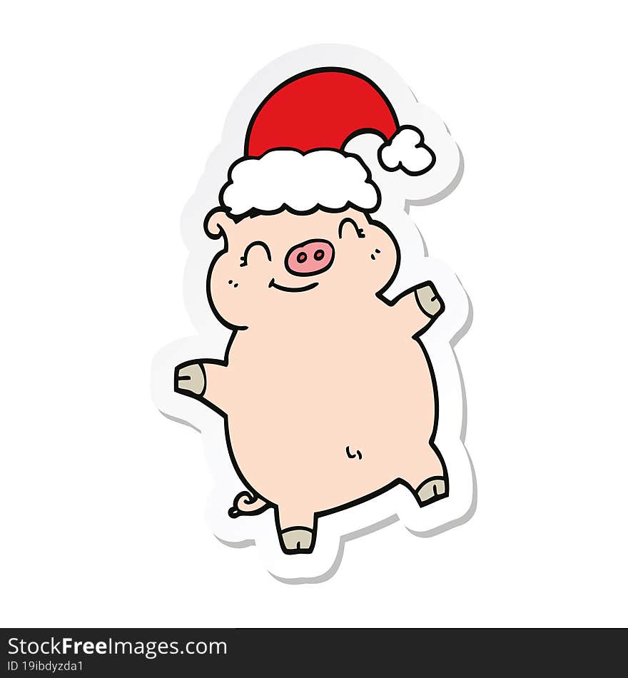 sticker of a cartoon happy christmas pig