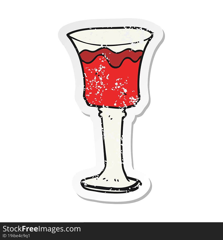 retro distressed sticker of a cartoon goblet of wine