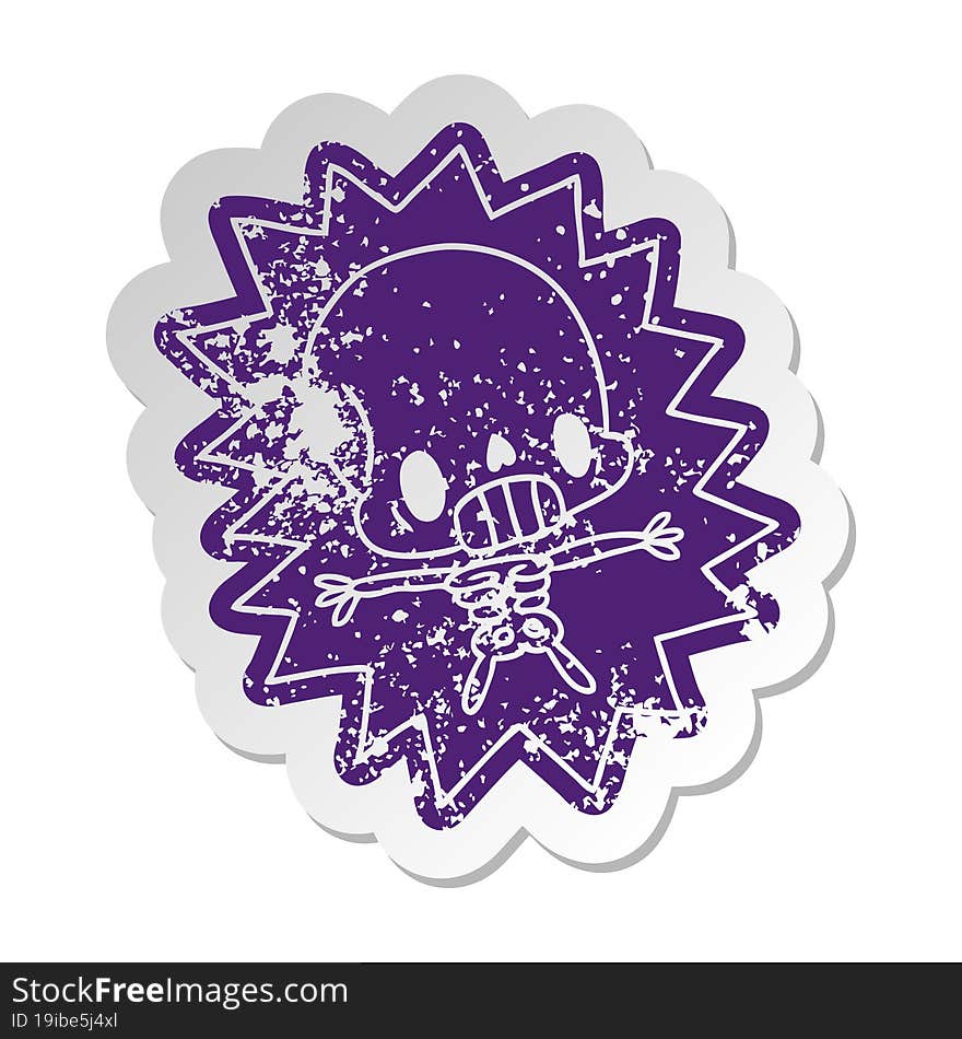 Distressed Old Sticker Kawaii Electrocuted Skeleton