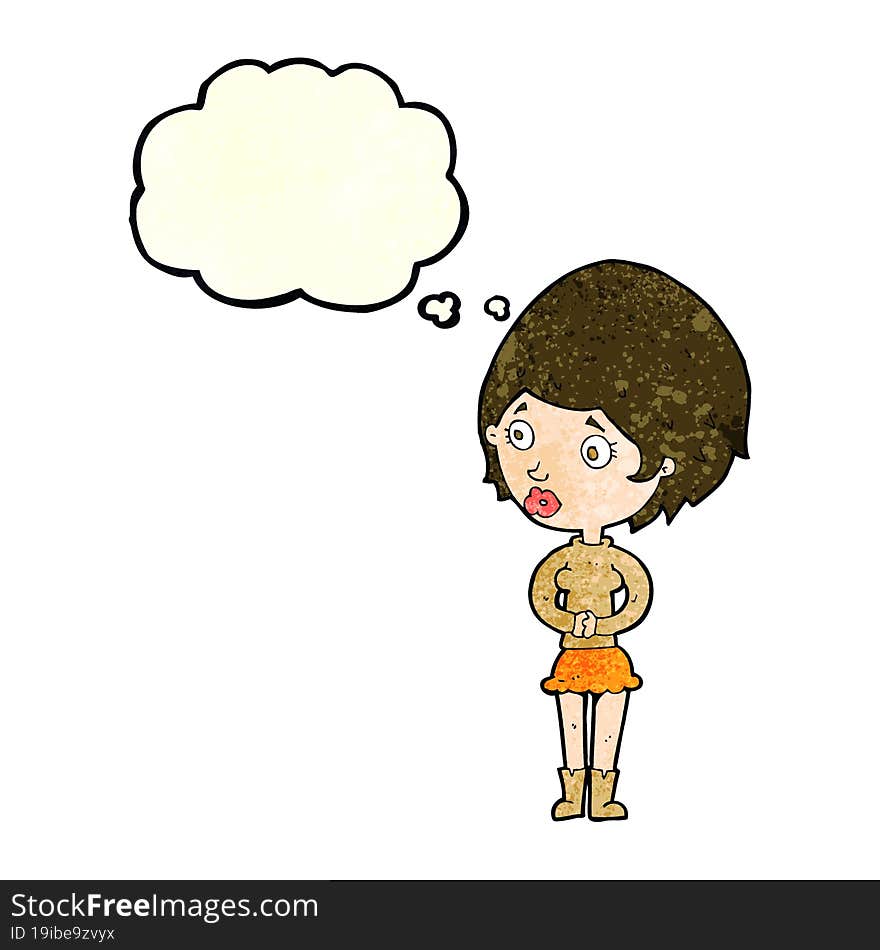 cartoon concerned woman with thought bubble