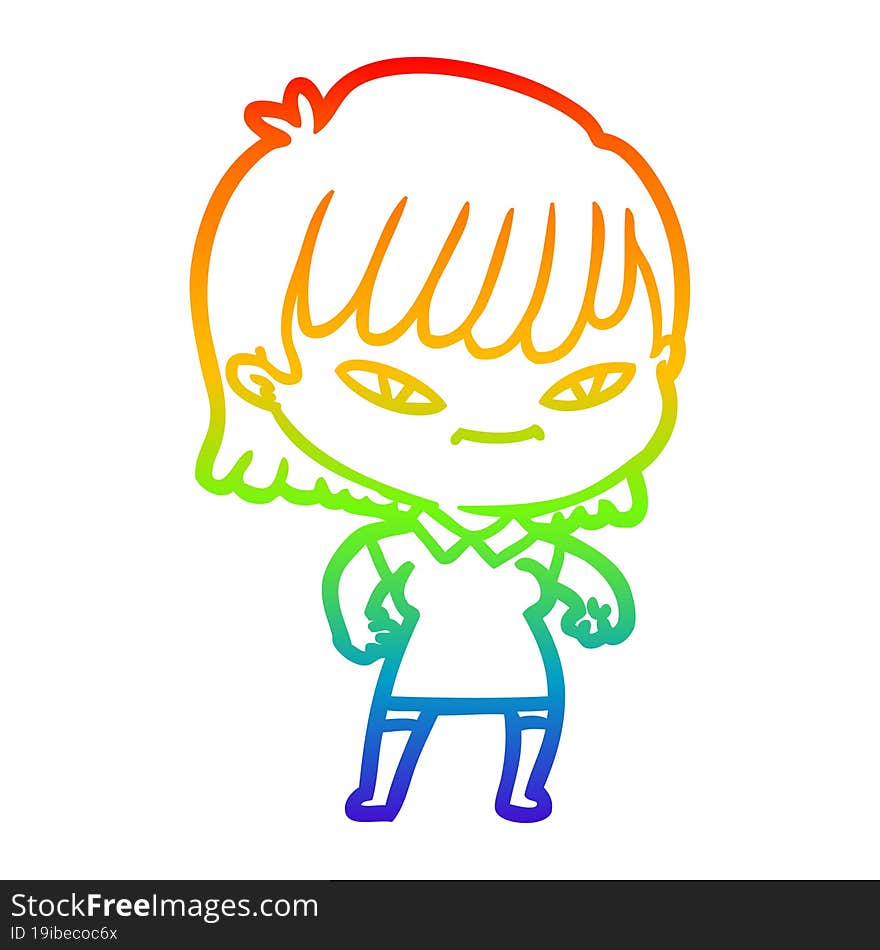 rainbow gradient line drawing of a cartoon woman