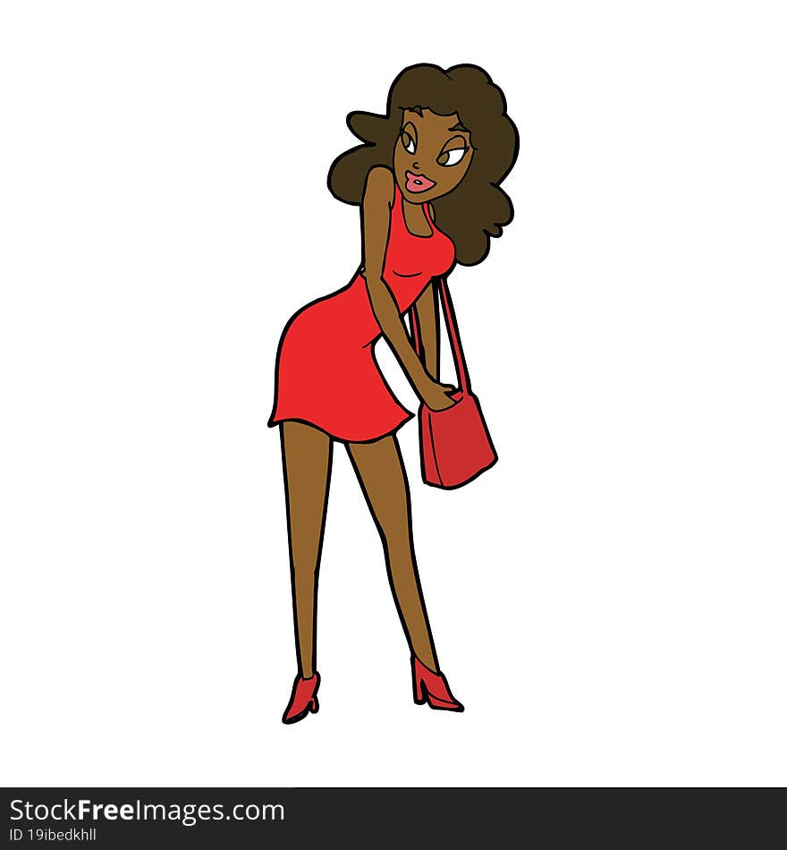 Cartoon Woman Looking In Handbag