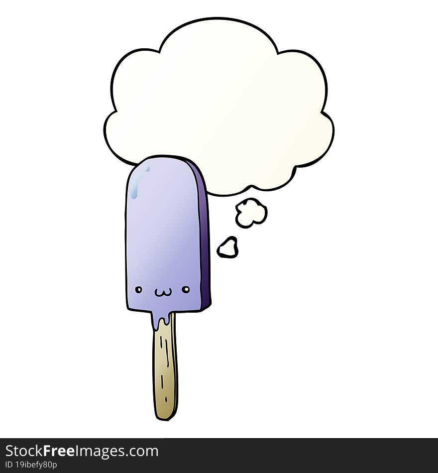 cartoon ice lolly and thought bubble in smooth gradient style