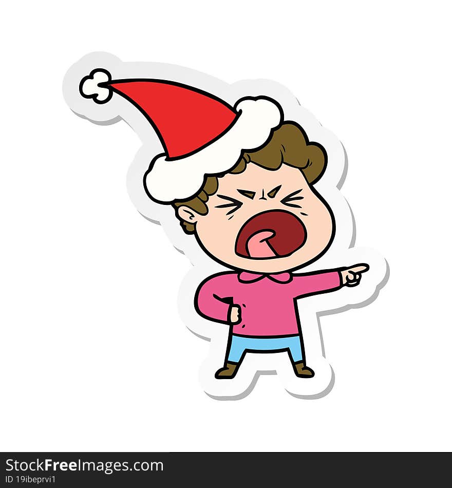 Sticker Cartoon Of A Furious Man Wearing Santa Hat